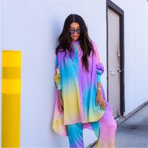 Vibrant Rainbow Button-Up Set